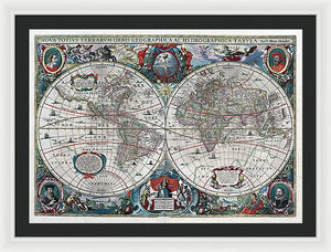 Old 1641 Map Of The World - Framed Print