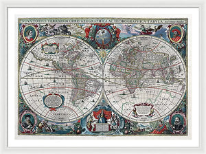 Old 1641 Map Of The World - Framed Print