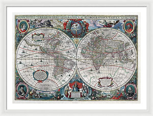 Old 1641 Map Of The World - Framed Print