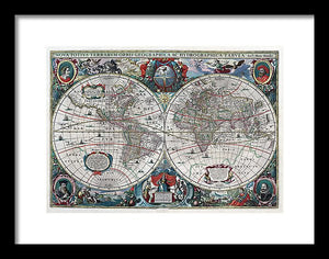 Old 1641 Map Of The World - Framed Print