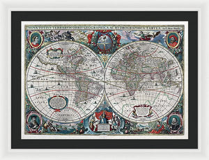 Old 1641 Map Of The World - Framed Print