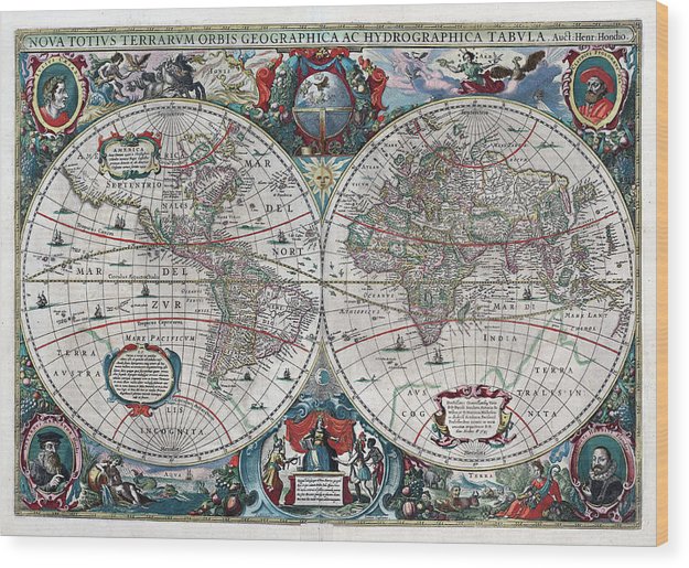 Old 1641 Map Of The World - Wood Print