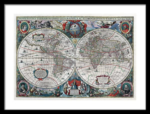 Old 1641 Map Of The World - Framed Print