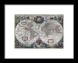 Old 1641 Map Of The World - Framed Print