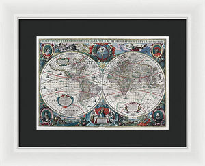 Old 1641 Map Of The World - Framed Print