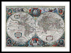 Old 1641 Map Of The World - Framed Print