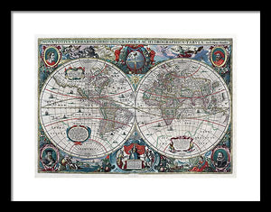 Old 1641 Map Of The World - Framed Print