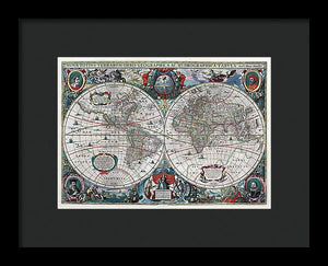 Old 1641 Map Of The World - Framed Print