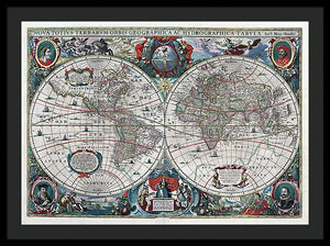 Old 1641 Map Of The World - Framed Print