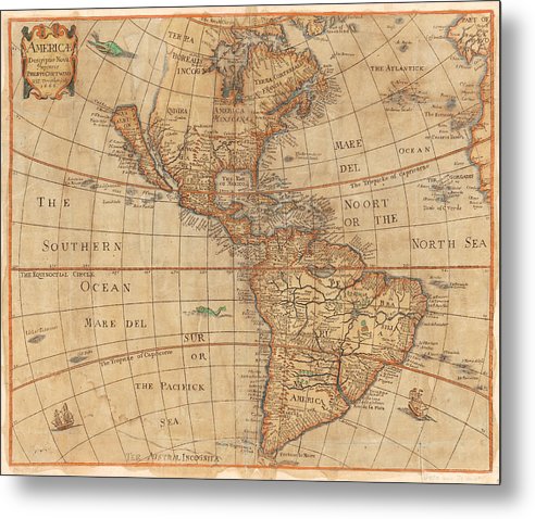 Old Map Of The Americas 1660  - Metal Print