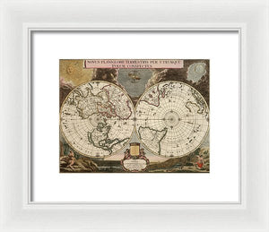 Old 1672 Map Of The World - Framed Print