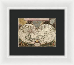 Old 1672 Map Of The World - Framed Print