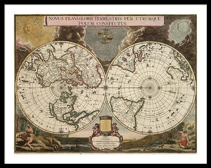 Old 1672 Map Of The World - Framed Print