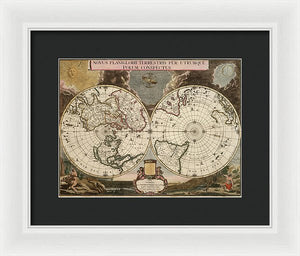 Old 1672 Map Of The World - Framed Print