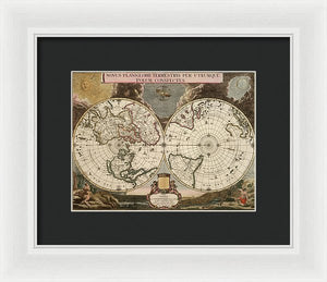 Old 1672 Map Of The World - Framed Print