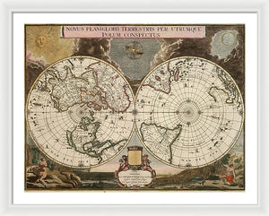 Old 1672 Map Of The World - Framed Print