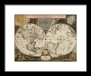 Old 1672 Map Of The World - Framed Print