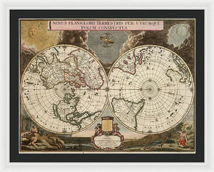 Old 1672 Map Of The World - Framed Print