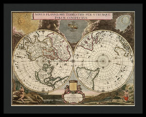 Old 1672 Map Of The World - Framed Print