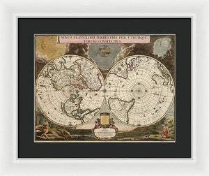 Old 1672 Map Of The World - Framed Print