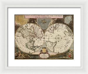 Old 1672 Map Of The World - Framed Print