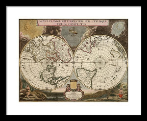 Old 1672 Map Of The World - Framed Print