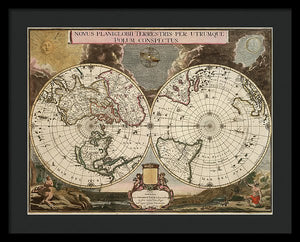 Old 1672 Map Of The World - Framed Print