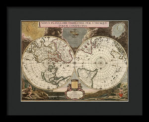 Old 1672 Map Of The World - Framed Print