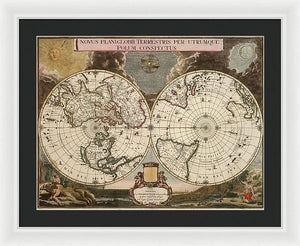 Old 1672 Map Of The World - Framed Print