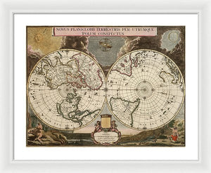 Old 1672 Map Of The World - Framed Print