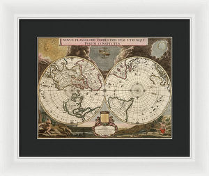 Old 1672 Map Of The World - Framed Print