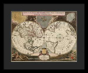 Old 1672 Map Of The World - Framed Print