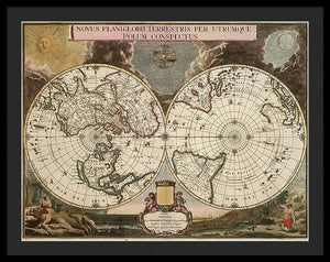 Old 1672 Map Of The World - Framed Print