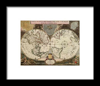 Old 1672 Map Of The World - Framed Print