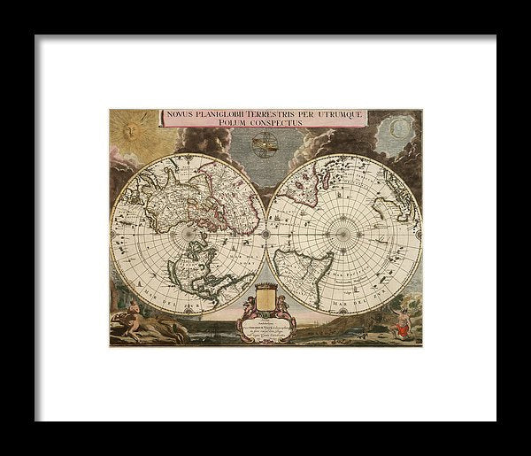 Old 1672 Map Of The World - Framed Print