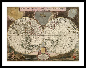 Old 1672 Map Of The World - Framed Print