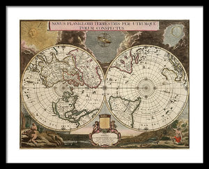 Old 1672 Map Of The World - Framed Print