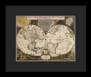 Old 1672 Map Of The World - Framed Print