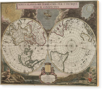 Old 1672 Map Of The World - Wood Print