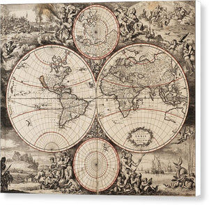 Old 1675 Map Of The World - Canvas Print