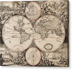 Old 1675 Map Of The World - Canvas Print