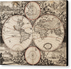 Old 1675 Map Of The World - Canvas Print