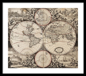 Old 1675 Map Of The World - Framed Print