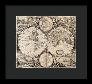 Old 1675 Map Of The World - Framed Print