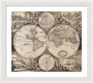 Old 1675 Map Of The World - Framed Print