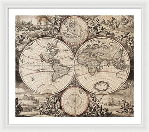 Old 1675 Map Of The World - Framed Print