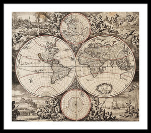 Old 1675 Map Of The World - Framed Print