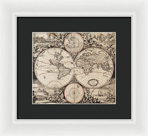 Old 1675 Map Of The World - Framed Print