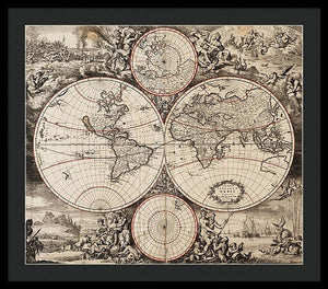 Old 1675 Map Of The World - Framed Print