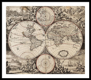 Old 1675 Map Of The World - Framed Print